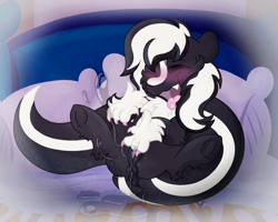 Size: 2500x2000 | Tagged: explicit, artist:euspuche, oc, oc:zenawa skunkpony, ahegao, alternate version, anus, bed, bedroom, blushing, blushing profusely, cheek fluff, chest fluff, claws, clopping, dock, drool, drool string, earth pony, earth pony oc, excessive vaginal secretions, eyelashes, eyes closed, fangs, female, female orgasm, filly, fingering, fingering self, first time, foal, foalcon, frog (hoof), genitals, high res, hybrid, hybrid oc, imported from derpibooru, indoors, lying down, masturbation, nudity, oc only, on back, on bed, open mouth, open smile, orgasm, painted nails, paws, penetration, pink nail polish, puddle, raised hoof, raised leg, rule 63, skunk, skunk pony, smiling, solo, solo female, spread legs, spread pussy, spreading, squirt, squirting, tail, tongue out, underhoof, vaginal secretions, vulva