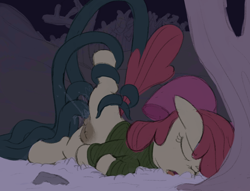 Size: 1748x1333 | Tagged: explicit, grimdark, artist:dtcx97, apple bloom, anal, apple bloom's bow, blank flank, bottomless, bow, christmas, clothes, crotchboobs, dark genitals, double penetration, earth pony, eyes closed, female, filly, foal, foalcon, g4, genitals, hair bow, holiday, imported from derpibooru, multiple penetration, nipples, nudity, open mouth, outdoor sex, outdoors, part of a set, partial nudity, penetration, pony, rape, sex, snow, solo, solo female, squirting, submissive, tentacle porn, tentacle rape, tentacles, tentacles on female, tentacles on filly, tongue out, tree, vaginal, vaginal secretions, vulva, winter