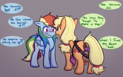 Size: 2048x1288 | Tagged: explicit, artist:freckledcoat, applejack, rainbow dash, scootaloo, age difference, anus, applebutt, appledom, belly riding, blushing, bound together, butt, clothes, cunnilingus, dark genitals, dialogue, dock, earth pony, female, females only, filly, foal, foalcon, forced, forced cunnilingus, forced oral, g4, genitals, hatless, imported from derpibooru, lesbian, mare, mare on filly, missing accessory, muffled words, nonconsensual, nudity, oral, panties, panties on head, pegasus, plot, ponut, pony, punishment, raised tail, scootajack, scootasub, sex, shipping, simple background, size difference, tail, trio, trio female, underwear, vaginal secretions, vulva, wall of tags