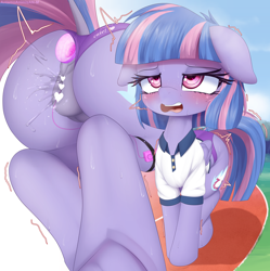Size: 3825x3833 | Tagged: explicit, artist:an-m, art pack:fillypack 3, alternate version, anal insertion, anal-vaginal orgasm, anus, blushing, butt, buttplug, censored, clothes, dock, female, filly, floppy ears, foal, foalcon, frog (hoof), g4, genitals, gym uniform, imported from derpibooru, insertion, nudity, orgasm, outdoors, panties, panties aside, pegasus, polo shirt, pony, rear view, sex toy, shorts, squirting, sweat, tail, underhoof, underwear, vaginal secretions, vibrator, vulva, wind sprint