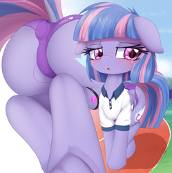 Size: 3825x3833 | Tagged: explicit, artist:an-m, art pack:fillypack 3, alternate version, anal insertion, blushing, butt, buttplug, cameltoe, clothes, dock, female, filly, floppy ears, foal, foalcon, frog (hoof), g4, gym uniform, imported from derpibooru, insertion, outdoors, panties, pegasus, polo shirt, pony, rear view, sex toy, shorts, tail, underhoof, underwear, vibrator, wind sprint
