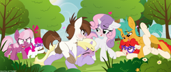 Size: 4069x1728 | Tagged: explicit, artist:sherathoz, artist:tolpain, sweetie belle, alternate version, anus, balls, blank flank, blushing, butt, cheerilee, clitoris, collaboration, colt, colt on filly, crotchboobs, dark genitals, delicious flat crotch, dinky hooves, dock, doggy style, ear fluff, earth pony, equine, female, filly, foal, foalcon, from behind, g4, genitals, glasses, group sex, heart, heart eyes, horn, imported from derpibooru, little red, looking at each other, looking at someone, male, nipples, nudity, outdoor sex, outdoors, penetration, penis, pipsqueak, plot, pony, sex, ship:dinkysqueak, ship:snailstwist, shipping, smiling, smiling at each other, snails, straight, tail, teats, tree, twist, underhoof, unicorn, vaginal, vaginal secretions, vulva, wingding eyes