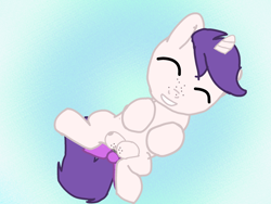 Size: 2048x1536 | Tagged: explicit, artist:joeydr, oc, oc:snowie aura, crotchboobs, female, filly, foal, foalcon, freckles, gradient background, horn, imported from derpibooru, nipples, noise, nudity, oc only, pony, solo, solo female, unicorn