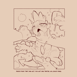 Size: 1500x1500 | Tagged: explicit, grimdark, artist:cold-blooded-twilight, spike, anus, blushing, crying, cum, dialogue, diamond dog, diamond dog on dragon action, dragon, femboy, femboy spike, finger in mouth, fingering, foalcon, g4, gangbang, genitals, group sex, held down, imported from derpibooru, male, monochrome, nudity, penetrable sex toy, penetration, penis, sex toy, soap, steam, sweat, tapered penis, tears of pleasure, tongue out