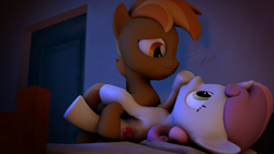 Size: 3840x2160 | Tagged: questionable, artist:viranimation, button mash, sweetie belle, 3d, female, foalcon, g4, high res, hoof in mouth, horn, imported from derpibooru, male, missionary position, penetration, pony, sex, ship:sweetiemash, shipping, softcore, source filmmaker, straight, unicorn, vaginal