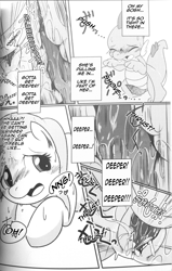 Size: 1200x1888 | Tagged: explicit, artist:kmart0614, fluttershy, spike, comic:dragonshy, black and white, comic, dialogue, dragon, erection, female, foalcon, g4, grayscale, ichiba, imported from derpibooru, interspecies, male, monochrome, nudity, penetration, penis, sex, straight, vaginal, vaginal secretions