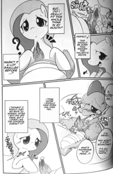 Size: 1200x1844 | Tagged: explicit, artist:kmart0614, fluttershy, spike, comic:dragonshy, black and white, comic, cum, dragon, erection, female, foalcon, g4, grayscale, ichiba, imported from derpibooru, interspecies, male, monochrome, nudity, penis, sex, straight