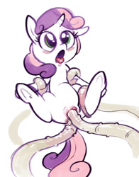 Size: 540x689 | Tagged: explicit, sweetie belle, anal, artist needed, bondage, clitoris, double penetration, drool, drool string, female, filly, foal, foalcon, frog (hoof), g4, imported from derpibooru, looking at you, multiple penetration, on back, open mouth, penetration, pony, sex, solo, solo female, tentacle porn, tentacles, tentacles on female, tentacles on filly, tongue out, underhoof, unicorn, vaginal