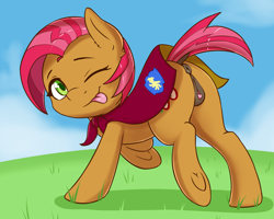Size: 2500x2000 | Tagged: explicit, artist:fearingfun, babs seed, 30 minute art challenge, adorababs, anatomically correct, buns seed, butt, cape, clitoris, clothes, cmc cape, cute, dark genitals, earth pony, female, filly, foal, foalcon, g4, high res, imported from derpibooru, nudity, one eye closed, plot, pony, raised hoof, solo, solo female, tongue out, vulva, vulvar winking, wink