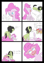 Size: 2000x2828 | Tagged: questionable, artist:happy harvey, apple bloom, pinkie pie, scootaloo, oc, oc:filly anon, accident, blank flank, blushing, broken window, catapult, comic, cutie mark, earth pony, eyes rolling back, facesitting, female, filly, foal, foalcon, g4, high res, house, houses, imported from derpibooru, lesbian, mare, on back, phone drawing, pony, simple background, smiling, white background