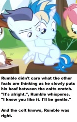 Size: 463x729 | Tagged: questionable, colt, colt on colt, earth pony, exhibitionism, female, filly, foal, foalcon, g4, gay, gay in front of girls, imminent sex, imported from derpibooru, kettle corn, male, marks and recreation, my little pony: friendship is magic, out of context, pegasus, pipsqueak, ponestrip, pony, public sex, rumble, sex, skeedaddle, unicorn