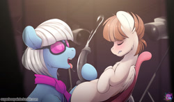 Size: 2626x1539 | Tagged: explicit, artist:sugarlesspaints, photo finish, blowjob, colt, cum, duo, earth pony, eyes closed, featherweight, female, foal, foalcon, g4, horsecock, imported from derpibooru, male, mare, mare on colt, nudity, oral, penis, pony, sex, smiling, straight, straight shota, sunglasses