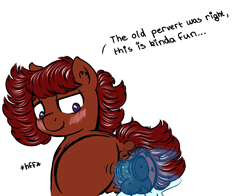 Size: 939x735 | Tagged: explicit, artist:hipsanon, artist:methidman, oc, oc:ruby rouge, anus, blushing, color edit, colored, colt quest, dialogue, dildo, edit, female, filly, finally lewd for ruby, foal, foalcon, from behind, imported from derpibooru, insertion, lip bite, masturbation, nudity, oc only, pony, sex toy, solo, solo female, vaginal insertion, vaginal secretions, vibrator, vulva