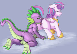 Size: 3507x2480 | Tagged: explicit, artist:exelzior, princess flurry heart, spike, alicorn, balls, cunnilingus, dragon, dragon on pony action, duo, duo male and female, eyes closed, feet, female, foalcon, g4, high res, imported from derpibooru, interspecies, licking, male, nudity, older, older flurry heart, oral, pony, raised tail, sex, ship:flurryspike, straight, tail, tongue out, vulva