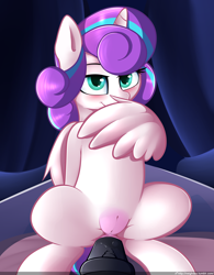 Size: 2726x3500 | Tagged: explicit, artist:neighday, princess flurry heart, age difference, alicorn, anal, bedroom eyes, blushing, cowgirl position, female, filly, foal, foalcon, g4, hiding behind wing, high res, horsecock, imported from derpibooru, looking at you, male, male pov, mare, not foalcon, nudity, offscreen character, older, penetration, penis, pony, pov, sex, smiling, stallion, stallion on filly, straight, teenage flurry heart, teenager, vulva, wings