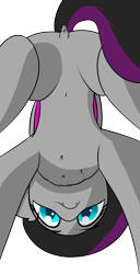 Size: 720x1403 | Tagged: explicit, artist:scarrly, oc, oc:scarrly, bat pony, belly, belly button, casual nudity, chest fluff, fangs, female, filly, first person view, foal, foalcon, from below, imported from derpibooru, looking at you, nudity, oc only, offscreen character, pony, pov, simple background, solo, solo female, standing over, transparent background, vagina
