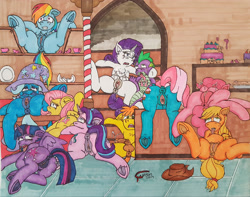 Size: 3604x2833 | Tagged: explicit, artist:andras, applejack, fluttershy, pinkie pie, rainbow dash, rarity, spike, starlight glimmer, twilight sparkle, alicorn, anus, carrot cake, creampie, crotchboobs, cum, cup cake, cupcake, dragon, earth pony, edit, eyes rolling back, female, foalcon, food, frog (hoof), g4, gaping, gaping vagina, group sex, high res, imported from derpibooru, male, mane seven, mane six, mare, nipples, nudity, orgy, pegasus, penis, ponut, pony, scared, sugarcube corner, teats, tongue out, trixie, underhoof, unicorn, vagina, vulva