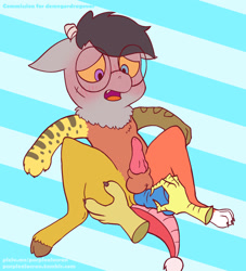 Size: 1790x1971 | Tagged: explicit, artist:purplealacran, oc, oc:desorde, abstract background, anal insertion, blushing, canine penis, canon x oc, chest fluff, dildo, discord, disembodied hand, draconequus, draconequus oc, erection, foal, foalcon, g4, gay, glasses, hand, imported from derpibooru, insertion, male, moaning, moaning in pleasure, nudity, offscreen character, penis, sex toy, sitting, spreading