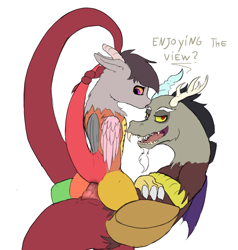 Size: 2000x2100 | Tagged: explicit, artist:dragonsponies, oc, oc:desorde, age difference, anal, canon x oc, cowgirl position, discord, enjoying the view, foalcon, g4, gay, high res, imported from derpibooru, male, nudity, penetration, penis, riding co, sex, tail, talking to viewer, text