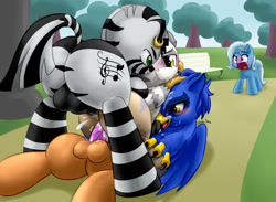 Size: 1500x1100 | Tagged: explicit, artist:thecoldsbarn, oc, oc:acacia, oc:kitka, oc:oromo, anal, anal creampie, balls, beak, bench, blushing, classical hippogriff, creampie, cum, cum while penetrated, cumming, double penetration, ear piercing, earring, embarrassed, exhibitionism, facial, father and child, father and daughter, female, foalcon, futa, futa oc, futa on futa, g4, green eyes, griffon, group sex, hippogriff, horsecock, imported from derpibooru, incest, intersex, jewelry, looking back, male, male on futa, mother and child, mother and daughter, mother and father and daughter, multiple penetration, music notes, nudity, park, penetration, penis, piercing, pony, public sex, reverse missionary position, sex, shocked, spread legs, spreading, threesome, tree, trixie, unicorn, vaginal, yellow eyes, zebra, zebra hybrid, zebra oc