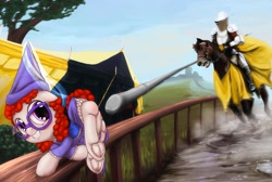 Size: 1400x939 | Tagged: explicit, artist:darkstylerz, alternate clothes, armor, blushing, dirty, fantasy class, female, foalcon, g4, glasses, grin, hennin, hooves, horse, imported from derpibooru, knight, mud, perspective, pony, smiling, source needed, tent, this can only end well, this will end in tears and/or death, tournament, twist, underhoof, useless source url, vaginal secretions, warrior, wat
