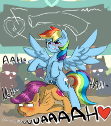 Size: 2500x2826 | Tagged: explicit, artist:crade, editor:deserter, rainbow dash, scootaloo, ahegao, anal, anal creampie, anal orgasm, belly button, blushing, creampie, cum, edit, exhibitionism, female, filly, foal, foalcon, futa, futa on female, futa on filly, futa rainbow dash, g4, high res, horsecock, imported from derpibooru, intersex, nudity, open mouth, orgasm, pegasus, penetration, penis, pony, public humiliation, public sex, sex, ship:scootadash, shipping, simultaneous orgasm