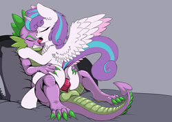 Size: 3507x2480 | Tagged: explicit, artist:exelzior, princess flurry heart, spike, anal, anatomically correct, anus, balls, bed, butt, dock, dragon, eyes closed, female, foalcon, g4, high res, imported from derpibooru, interspecies, knot, male, nudity, older, penetration, pillow, plot, sex, ship:flurryspike, shipping, spread wings, straight, tongue out, wings