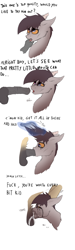 Size: 750x2500 | Tagged: explicit, grimdark, artist:dragonsponies, oc, oc:desorde, age difference, blowjob, comic, creampie, crying, cum, cum in mouth, deepthroat, draconequus, finger in mouth, foalcon, gay, holding head, hooves, imported from derpibooru, magic, male, male on male rape, nudity, oc only, offscreen character, oral, oral creampie, pony, rape, sex, sex slave, slave