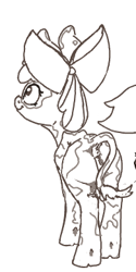 Size: 195x389 | Tagged: explicit, artist:fatalqueef, apple bloom, anatomically correct, anus, calf, cow, cowbloom, cowified, female, foalcon, g4, imported from derpibooru, monochrome, nudity, simple background, solo, solo female, species swap, touch the cow, vulva, white background
