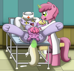 Size: 2900x2800 | Tagged: explicit, artist:pvryohei, anal insertion, anus, balls, birth, birthing, clothes, costume, cum, cumming, dildo, dinky hooves, doctor, female, foalcon, futa, futa ruby pinch, g4, high res, imported from derpibooru, insertion, intersex, magic, nudity, nurse, nurse outfit, penetration, penis, pony, precum, pregnant, ruby pinch, sex, sex toy, vagina