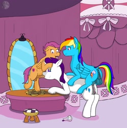 Size: 1668x1678 | Tagged: explicit, artist:wyntermoon, rainbow dash, rarity, scootaloo, anal, anal orgasm, blowjob, carousel boutique, cum, cum in mouth, female, foalcon, forced, futa, futa on female, futa rainbow dash, futa scootaloo, g4, herm, hypnosis, hypnotized, imported from derpibooru, intersex, mare, mirror, nudity, oral, orgasm, penetration, penis, pony, request, sex, ship:raridash, ship:rariloo, shipping, squirting, vaginal secretions