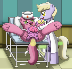 Size: 2900x2800 | Tagged: explicit, artist:pvryohei, anal insertion, anus, balls, birth, birthing, clothes, costume, cum, cumming, dildo, dinky hooves, doctor, female, foalcon, g4, high res, imported from derpibooru, insertion, magic, male, nudity, nurse, nurse outfit, penetration, penis, pony, precum, pregnant, ruby pinch, rule 63, sex, sex toy, straight, vagina