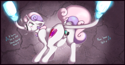 Size: 3000x1568 | Tagged: explicit, artist:poisindoodles, sweetie belle, anal foodplay, anal insertion, anus, belly, clitoris, dock, enema, female, filly, foal, foalcon, force feeding, g4, implied incest, implied rarity, imported from derpibooru, inflation, insertion, milk, milk inflation, nonconsensual, nudity, pony, sex toy, unicorn, vaginal insertion, vibrator, vulva