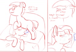 Size: 1664x1151 | Tagged: explicit, artist:wyntermoon, button mash, oc, oc:cream heart, 2 panel comic, age difference, bed, blowjob, blushing, butt, canon x oc, colt, colt on mare, comic, cum, cum in mouth, draft, earth pony, earth pony oc, facial, female, foal, foalcon, g4, imported from derpibooru, incest, male, mare, milf, molestation, mother and child, mother and son, nudity, oral, penis, pillow, plot, pony, request, sex, ship:buttoncest, sleeping, somnophilia, straight, straight shota, text, wip