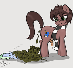 Size: 1819x1686 | Tagged: explicit, grotesque, artist:plinko, oc, oc:pageturner, oc:sweetwater, age difference, all fours, anus, balls, clothes, cutie mark, diarrhea, dock, ears, earth pony, eye, eyes, female, fetish, filly, foal, foalcon, glasses, goggles, horn, horse apples, horsecock, horses doing horse things, imported from derpibooru, looking back, male, masturbation, nudity, oc only, on back, open mouth, penis, pony, poop, pooping, precum, raised tail, scarf, scat, scat bath, shipping, stallion, stallion on filly, straight, tail, text, unicorn