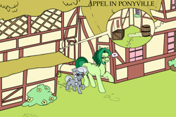 Size: 1181x787 | Tagged: explicit, artist:002a, artist:appelknekten, silver spoon, oc, oc:appel, appel in ponyville, building, canon x oc, color edit, colored, cum, cum pool, cum string, derpibooru exclusive, earth pony, edit, excessive cum, female, filly, foal, foalcon, g4, glasses, heart, imported from derpibooru, male, pony, stallion, story included, text