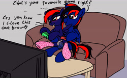 Size: 8000x4900 | Tagged: explicit, artist:littlenaughtypony, oc, oc:james, oc:jamie, absurd resolution, anatomically correct, balls, brother and sister, casual sex, clitoris, clothes, colt, colt on filly, controller, couch, dialogue, drool, drool string, female, filly, foal, foalcon, gamejob, gaming, imported from derpibooru, incest, male, nudity, oc only, panties, penetration, penis, pony, pony on pony action, sex, siblings, socks, straight, television, twincest, twins, underwear, vaginal, vaginal secretions, vulva, wet
