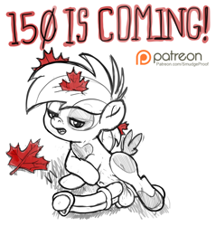 Size: 1431x1500 | Tagged: explicit, artist:smudge proof, anniversary, balls, big penis, canada, canada day, erection, foalcon, g4, horsecock, imported from derpibooru, impossibly large penis, looking at you, male, maple leaf, nudity, patreon, patreon logo, penis, pipsqueak, pony, solo, solo male