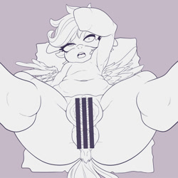 Size: 1500x1500 | Tagged: explicit, artist:kaikoinu, scootaloo, anus, armpits, censored, cervix, female, foalcon, g4, gaping, gaping anus, imported from derpibooru, lineart, nudity, on back, pegasus, ponut, pony, simple background, solo, solo female, tongue out, vagina, vulva