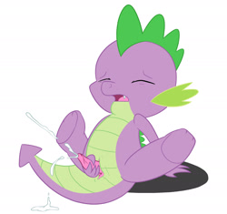 Size: 1889x1777 | Tagged: explicit, artist:jerseydevil, spike, cum, cumming, dragon, erection, eyes closed, foalcon, g4, imported from derpibooru, male, masturbation, nudity, open mouth, penis, simple background, solo, solo male, spread legs, spreading, white background