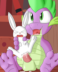 Size: 4000x5000 | Tagged: explicit, artist:foxkai, spike, absurd resolution, anal, angel bunny, bestiality, cum, cumming, dragon, foalcon, g4, gay, imported from derpibooru, interspecies, male, penetration, sex, ship:angelspike