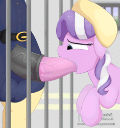 Size: 550x586 | Tagged: explicit, grimdark, artist:augustbebel, diamond tiara, fluttershy, abuse, abuse of power, animated, bipedal, blowjob, deepthroat, disproportionate retribution, female, femsub, fluttercop, foalcon, futa, futa fluttershy, futa on female, futadom, g4, gif, horsecock, imported from derpibooru, intersex, jail, nudity, oral, patreon, penis, pony, prison rape, punishment, rape, rape as punishment, sex, submissive, throat bulge, through bars, tiarabuse