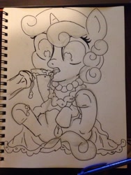 Size: 900x1200 | Tagged: explicit, sweetie belle, artist needed, clothes, cum, cum in mouth, cum on body, cum on clothes, cum on legs, dress, female, filly, foal, foalcon, for whom the sweetie belle toils, g4, i have no idea what i'm doing, imported from derpibooru, jewelry, licking, my little pony: friendship is magic, necklace, nudity, penis, pony, shoes, sketch, source needed, tongue out, traditional art