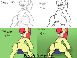Size: 2048x1536 | Tagged: explicit, artist:lefthighkick, apple bloom, advertisement, ahegao, commission info, dildo, dildo sitting, earth pony, female, foalcon, g4, imported from derpibooru, insertion, open mouth, pony, sex toy