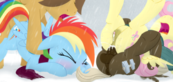 Size: 2700x1280 | Tagged: explicit, artist:dtcx97, fluttershy, rainbow dash, after vaginal, ahegao, anal, anal creampie, anal orgasm, anatomically correct, anus, balls, bent spoon position, blushing, clitoris, clothes, cloud, colt, colt dumbbell, colt hoops, colt on filly, creampie, cum, doggy style, dubious consent, dumbbell, dumbshy, female, filly, filly rainbow dash, foal, foalcon, foursome, from behind, g4, gritted teeth, group sex, hoops, horsecock, imported from derpibooru, large penetration, male, nudity, open mouth, orgasm, outdoor sex, outdoors, pegasus, penetration, penis, pony, rain, rainhoops, reverse foalcon, rough sex, sex, shipping, simultaneous orgasm, snow, spread legs, spreading, squirting, straight, vaginal creampie, vaginal secretions, vulva, wall of tags, younger