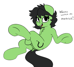Size: 1812x1639 | Tagged: explicit, artist:rileyisherehide, oc, oc:filly anon, anus, chest fluff, dialogue, dock, female, filly, foal, foalcon, imported from derpibooru, looking at you, masturbation, misspelling, nudity, oc only, on back, pony, simple background, smiling, solo, solo female, transparent background, underhoof, vulva