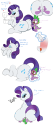 Size: 2000x4700 | Tagged: questionable, artist:digitaldomain123, rarity, spike, age difference, butt, comic, dragon, duo, duo male and female, eyeshadow, facesitting, facesitting on spike, female, femdom, foalcon, g4, high res, imported from derpibooru, makeup, male, massaging, micro, plot, pony, rearity, ship:sparity, shipping, shrinking, simple background, squishy, straight, the ass was fat, unicorn, white background