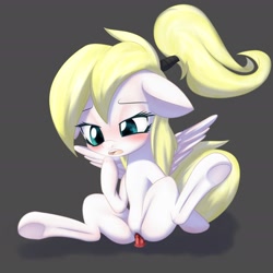 Size: 2226x2226 | Tagged: explicit, artist:an-m, oc, oc:luftkrieg, aryan, aryan pony, bedroom eyes, blonde, blushing, dildo, dildo sitting, female, filly, foal, foalcon, gray background, hairband, high res, imported from derpibooru, insertion, mare, masturbation, moaning, nazi, nazipone, nudity, oc only, pegasus, pony, ponytail, sex toy, simple background, solo, solo female, spread legs, spread wings, spreading, vaginal secretions, wings