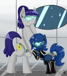 Size: 2841x3198 | Tagged: explicit, artist:angryburger, oc, oc:fruity blossom, oc:starlight blossom, ahegao, bdsm, bipedal, chastity, chastity belt, clothes, daughter, derpibooru exclusive, dock, drool, earth pony, female, filly, foal, foalcon, gritted teeth, high res, hypnogear, imported from derpibooru, latex, latex foal, latex socks, mare, mind control, mother, mother and child, mother and daughter, oc only, open mouth, orgasm denial, pony, socks, swirly eyes, tech control, unicorn, vaginal secretions, visor
