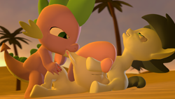 Size: 1920x1080 | Tagged: explicit, artist:cryotimberwolf, spike, sweetie belle, 3d, biting, blowjob, desert, doggy style, dragon, ear bite, female, foalcon, from behind, g4, group sex, heat, imported from derpibooru, male, nudity, oasis, oral, palm tree, passed out, penetration, penis, sand, sex, sexy, shady daze, ship:shadybelle, ship:spikebelle, shipping, straight, sun, threesome, tree, unconscious, vaginal